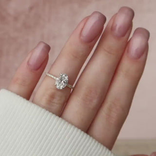 Radiant 1.0ct oval hidden halo moissanite ring side profile view