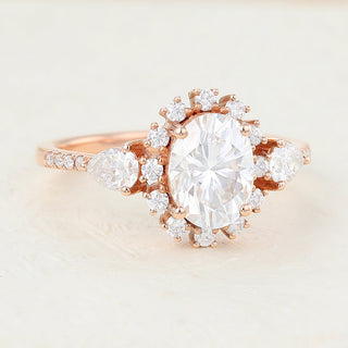 1.33 CT Oval Cut Cluster Moissanite Engagement Ring Bridal side view