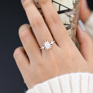 1.33 CT Oval Cut Cluster Moissanite Engagement Ring Bridal top view