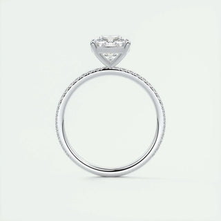 Lustrous 2.15ct cushion solitaire moissanite ring three quarter angled view