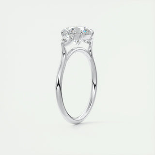Elegant 2.0ct round three stone moissanite ring angled view showing its sparkle