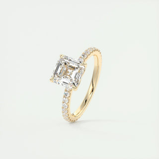 2.03CT Asscher Cut Pave Diamond Moissanite Engagement Ring