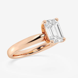 Emerald Brilliant Solitaire Halo Moissanite Engagement Ring detail view