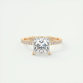 2.08 CT Princess Cut Pave Classic Moissanite Engagement Ring detail view