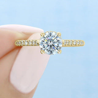 1.0CT Round Cut Hidden Halo Pave Cathedral Moissanite Engagement Ring
