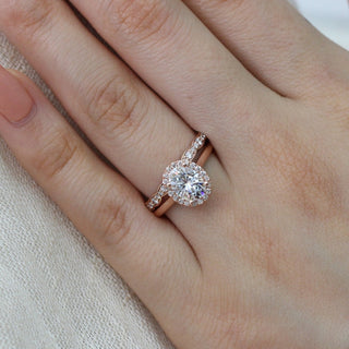 Vintage 1.50ct oval halo moissanite ring front view