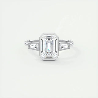 2.30CT Emerald Cut Bezel 3 Stone Diamond Moissanite Engagement Ring