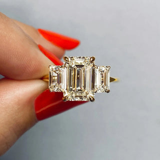 1.91 CT Emerald Cut Three stone Moissanite Engagement Ring full view