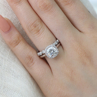 Delicate 2.30ct cushion halo moissanite ring sparkle close up