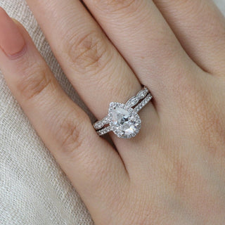 Stunning 1.50ct pear halo moissanite ring three quarter angled view