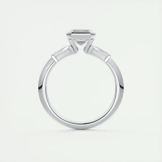 1.91CT Emerald Half Bezel 3 Stone Diamond Moissanite Engagement Ring