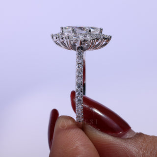 1.0ct Marquise Cut Cluster Halo Diamond Moissanite Vintage Style Engagement Rings Couple
