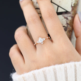 0.41 CT Round Cluster Sparkling Moissanite Engagement Ring on hand