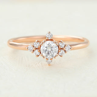 0.22 CT Round Cut Cluster Halo Moissanite Engagement Ring front view