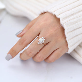 0.84 CT Oval Cluster Classic Moissanite Engagement Ring angle view