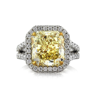 Yellow radiant halo split shank moissanite ring front view