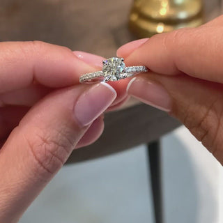 1.0ct Round Cut Pave Diamond Moissanite Engagement Ring