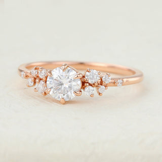 0.41 CT Round Cut Cluster Halo Moissanite Engagement Ring top view