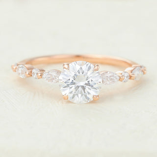 0.88 CT Round Brilliant Cut Pave Moissanite Engagement Ring front view