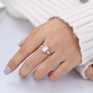 1.33 CT Oval Cut Cluster Moissanite Engagement Ring Bridal close up