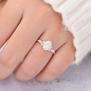 1.33 CT Oval Cut Cluster Classic Moissanite Engagement Ring side view