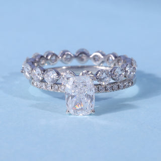 1.0CT Elongated Cushion Moissanite Diamond Pave Engagement Ring With Wedding Band