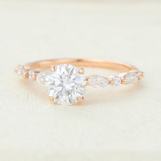 0.88 CT Round Brilliant Cut Pave Moissanite Engagement Ring close up