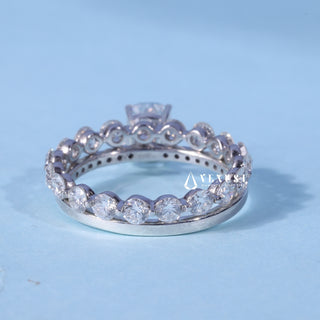 1.0CT Elongated Cushion Moissanite Diamond Pave Engagement Ring With Wedding Band