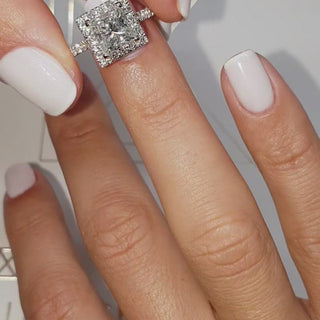 2.0ct Princess Cut Halo Pave Moissanite Diamond Engagement Ring