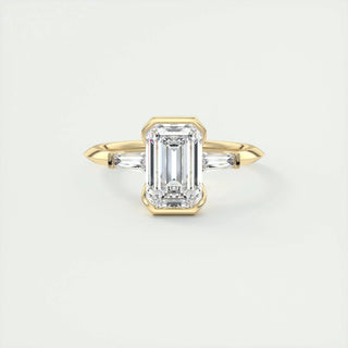 1.91CT Emerald Half Bezel 3 Stone Diamond Moissanite Engagement Ring