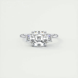 2.03 CT Asscher Cut Three Stone Moissanite Engagement Ring