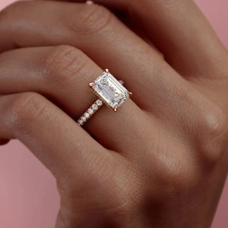 2.10 CT Emerald Brilliant Cut Moissanite Engagement Ring band view