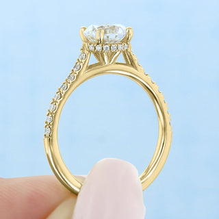 1.0CT Round Cut Hidden Halo Pave Cathedral Moissanite Engagement Ring