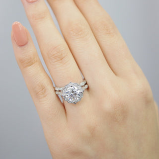 Graceful 2.30ct cushion halo moissanite ring sparkle close up