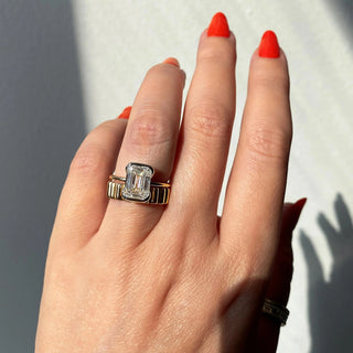 Brilliant 1.91ct emerald solitaire moissanite ring side profile view