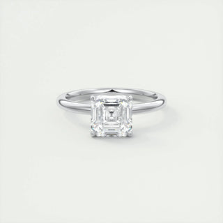 Radiant 2.03ct asscher solitaire moissanite ring three quarter angled view