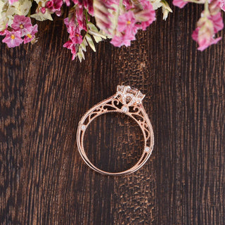 Gorgeous 1.35ct round solitaire moissanite ring detail view of the band