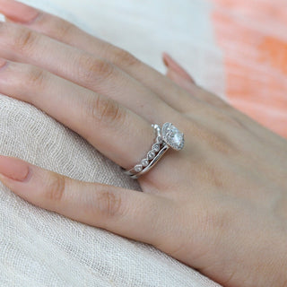 Delicate 2.30ct cushion halo moissanite ring overhead view