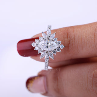 1.0ct Marquise Cut Cluster Halo Diamond Moissanite Vintage Style Engagement Rings Couple