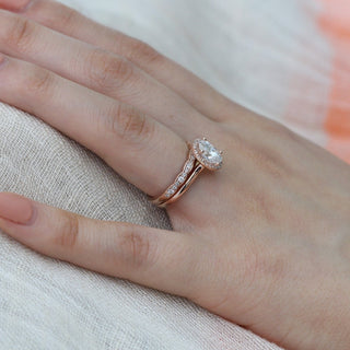 Vintage 1.50ct oval halo moissanite ring side profile view