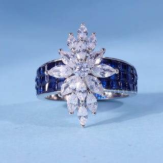 Round Marquise Moissanite Cluster Engagement Ring front view with upright centre stone