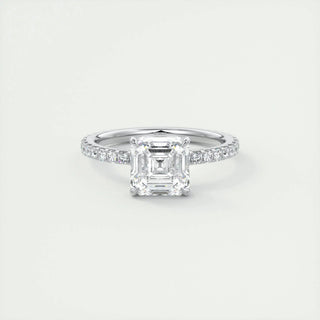 2.03CT Asscher Cut Pave Diamond Moissanite Engagement Ring