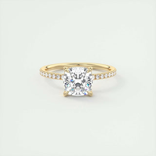 Lustrous 2.15ct cushion solitaire moissanite ring detail view of the band