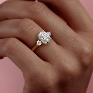2.0 CT Cushion Three stone Halo Moissanite Engagement Ring band view