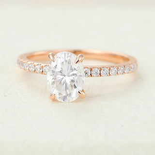 1.33 CT Oval Brilliant Cut Pave Moissanite Engagement Ring top view
