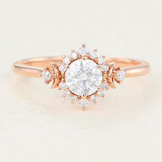 0.41 CT Round Brilliant Cluster Moissanite Engagement Ring front view