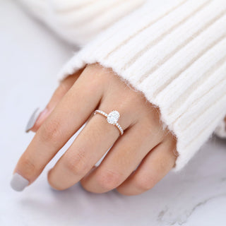 1.33 CT Oval Brilliant Cut Pave Moissanite Engagement Ring angle view