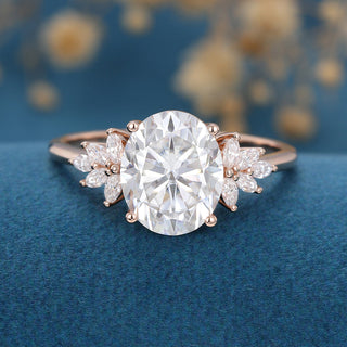 3.74 CT Oval Cut Cluster Halo Moissanite Engagement Ring front view