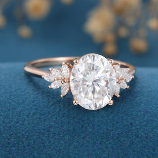 3.74 CT Oval Cut Cluster Halo Moissanite Engagement Ring top view