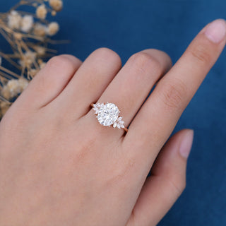 3.74 CT Oval Cut Cluster Halo Moissanite Engagement Ring side view